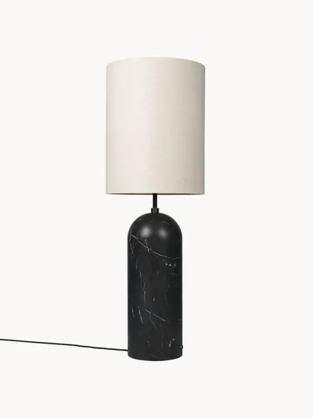 Kleine dimbare vloerlamp Gravity met marmeren voet, Lampenkap: stof, Lampvoet: marmer, Lichtbeige, zwart gemarmerd, H 130 cm