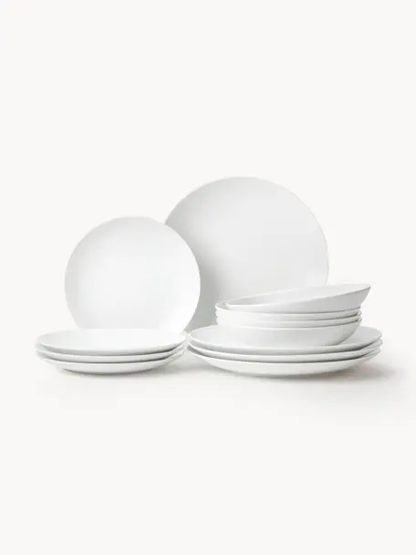 Sada porcelánového nádobí Delight Modern, pro 4 osoby (12 dílů), Porcelán, Bílá, Pro 4 osoby (12 dílů)