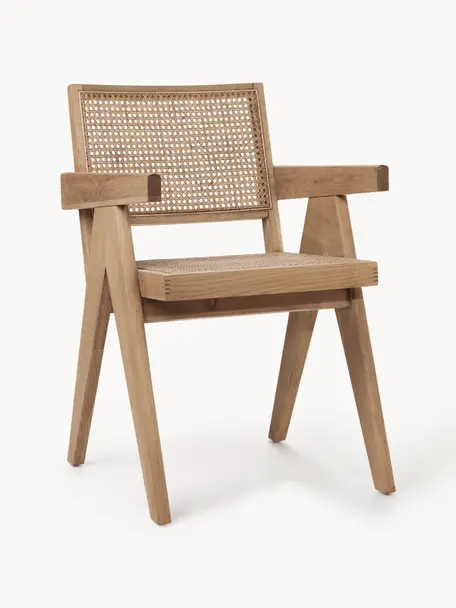 Krzesło z podłokietnikami z plecionką wiedeńską Sissi, Stelaż: lite drewno bukowe lakier, Jasne drewno dębowe, jasny beżowy, S 52 x G 58 cm
