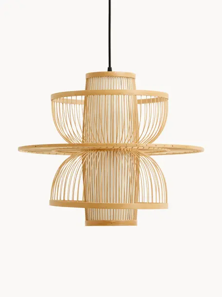 Suspension en bambou artisanale Sigyn, Beige, Ø 47 x haut. 39 cm