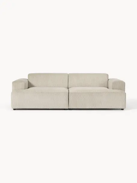 Cord-Sofa Melva (3-Sitzer), Bezug: Cord (92% Polyester, 8% P, Gestell: Massives Kiefernholz, FSC, Füße: Kunststoff, Cord Hellbeige, B 238 x T 101 cm