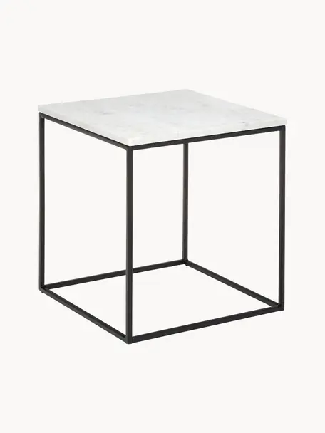 Tavolino in marmo Alys, Struttura: metallo verniciato a polv, Bianco marmorizzato, nero, Larg. 45 x Alt. 50 cm
