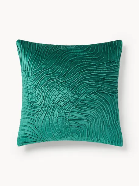 Housse de coussin 50x50 en velours avec motif structuré Nisha, Vert turquoise, larg. 50 x long. 50 cm