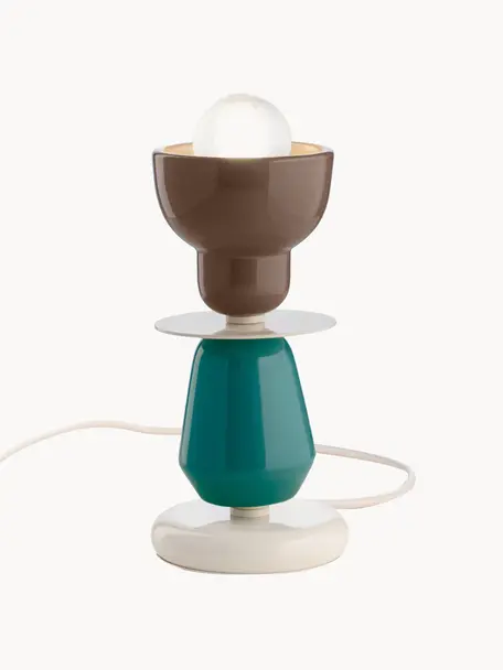 Malá stolní lampa Berimbau, ručně vyrobeno, Tmavě hnědá, petrolejová, tlumeně bílá, Ø 12 cm, V 24 cm