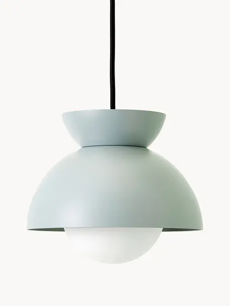 Kleine design hanglamp Butterfly, Lampenkap: gecoat metaal, Diffuser: opaalglas, Grijs, Ø 21 x H 19 cm