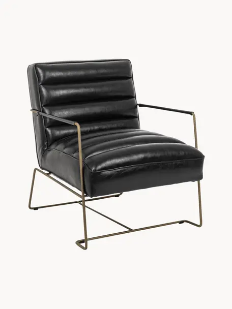 Poltrona in similpelle nera Brianna, Rivestimento: similpelle, Gambe: metallo epossidato, Similpelle nero, Larg. 63 x Prof. 74 cm
