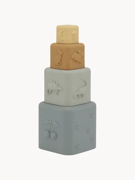 Stapel-Spielzeug Quarry, 4er-Set, SIlikon, Salbeigrün- und Gelbtöne, B 10 x H 26 cm
