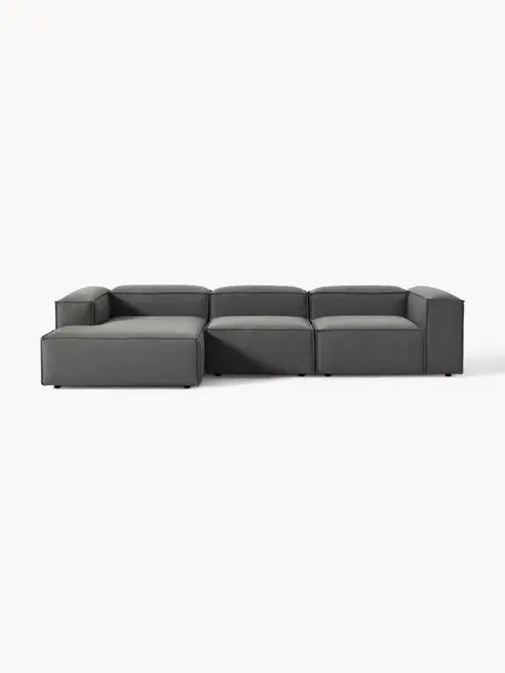 Modulares Ecksofa Lennon, Bezug: 100 % Polyester Der strap, Gestell: Massives Kiefernholz, Spe, Füße: Kunststoff Dieses Produkt, Webstoff Anthrazit, B 327 x T 180 cm, Eckteil links