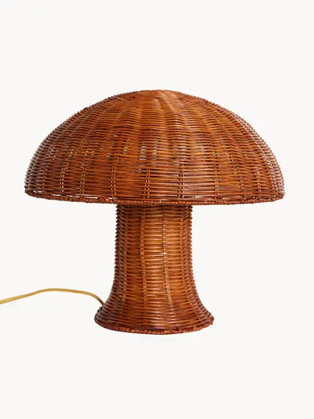 Lámpara de mesa de ratán Natural, Cable: cubierto en tela, Marrón, Ø 34 x Al 30 cm