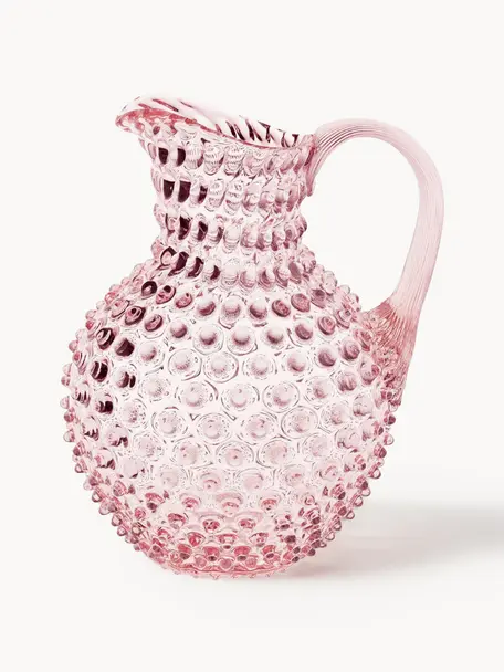 Cruche soufflée bouche avec structure cloutée Paris, 2 L, Verre, Rose, 2 L