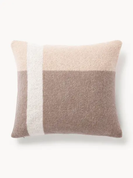 Housse de coussin 50x50 Freya, 40 % nylon, 30 % laine d'alpaga, 30 % polyacrylique, Beige, taupe, blanc, larg. 50 x long. 50 cm