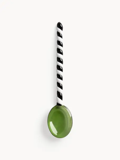 Handgefertigte Glas-Löffel Duet aus Borosilikatglas, 4 Stück, Borosilikatglas, Grün, Schwarz, Weiß, L 13 cm