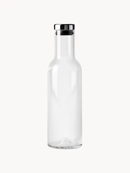 Glaskaraffe Deluxe mit Deckel, 1 L, Glas mundgeblasen, Silikon, Transparent, Schwarz, 1 L