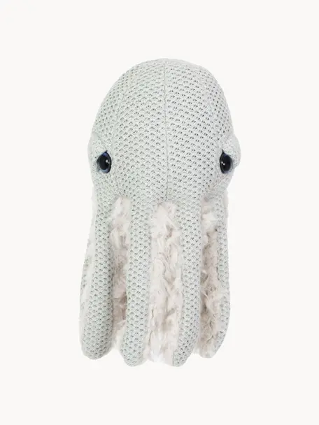 Cojín peluche artesanal Octopus, Parte superior: 50% algodón, 50% poliéste, Parte inferior: piel sintética (100% poli, Verde menta, blanco Off White, Ø 16 x Al 30 cm