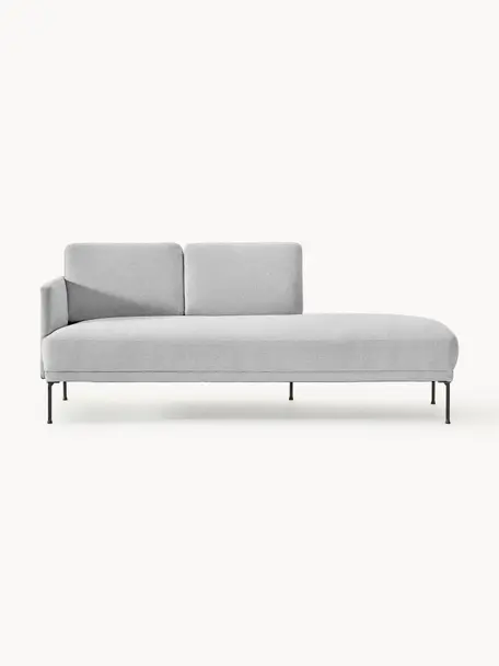 Chaise longue Fluente, Bekleding: 100% polyester Met 80.000, Frame: massief grenenhout, berke, Poten: metaal, gepoedercoat Dit , Geweven stof lichtgrijs, B 202 x D 85 cm, rugleuning links