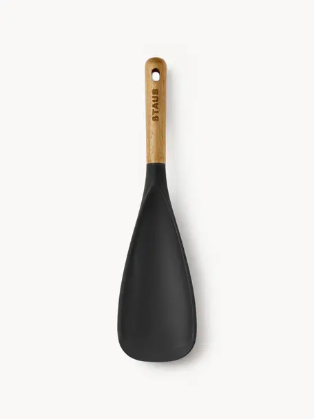 Cuillère polyvalente avec manche en acacia Cook, Silicone, bois d'acacia, Noir, bois clair, long. 30 cm