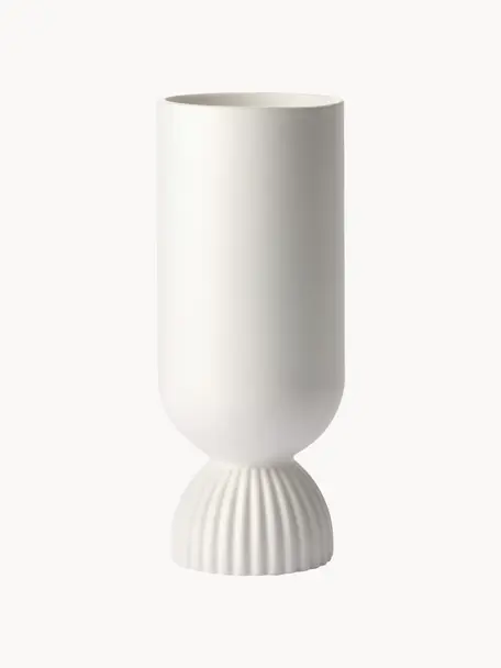 Vase Koralle mit Rippendetail, H 25 cm, Steingut, Weiß, Ø 10 x H 25 cm