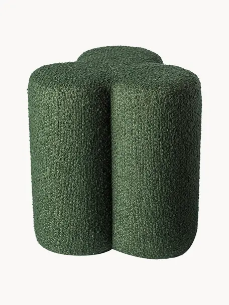 Puf en tejido bouclé Clover, Tapizado: tejido bouclé (97% poliés, Estructura: madera, Bouclé verde oscuro, Ø 37 x Al 45 cm