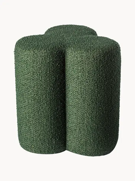 Puf en tejido bouclé Clover, Tapizado: tejido bouclé (97% poliés, Estructura: madera, Bouclé verde oscuro, Ø 37 x Al 45 cm