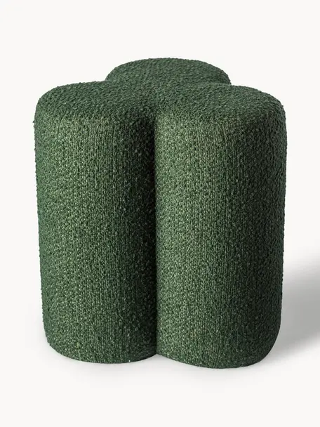 Tabouret en tissu bouclé Clover, Tissu bouclé vert foncé, Ø 37 x haut. 45 cm
