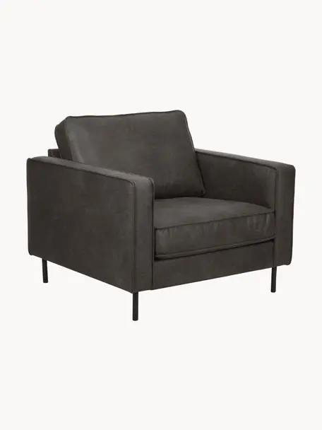 Fauteuil lounge en cuir recyclé Hunter, Cuir anthracite, larg. 87 x prof. 95 cm