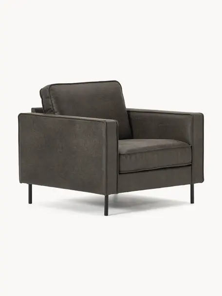 Fauteuil lounge en cuir recyclé Hunter, Cuir anthracite, larg. 87 x prof. 95 cm