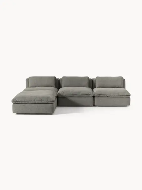 Modulares Ecksofa Felix mit Hocker, Bezug: 100 % Polyester Der strap, Gestell: Massives Kiefern- und Fic, Füße: Kunststoff Dieses Produkt, Webstoff Dunkelgrau, B 300 x T 210 cm