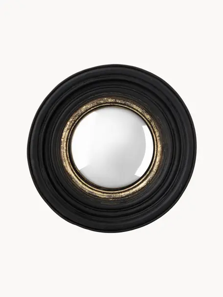 Runder Wandspiegel Resi mit Rahmen, Rahmen: Polyresin, Spiegelfläche: Spiegelglas, Schwarz, Goldfarben, Ø 26 x T 4 cm