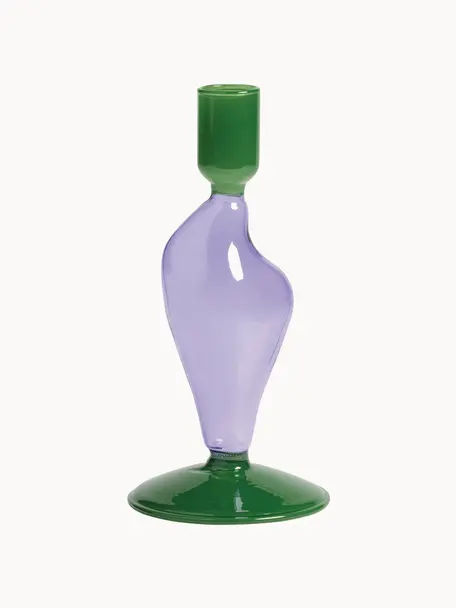 Kerzenhalter Flux aus Glas, Glas, Lila, Dunkelgrün, Ø 8 x H 17 cm