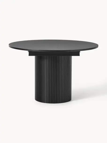 Rozkladací jedálenský stôl s drážkovanou štruktúrou Filo, 120 - 160 x 75 cm, Dubové drevo, čierna lakovaná, Š 120/160 x H 120 cm