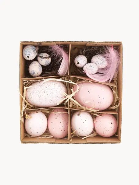 Set de piezas decorativas Blush, 12 pzas., Huevos naturales, Tonos rosas, gris, marrón, Set de diferentes tamaños
