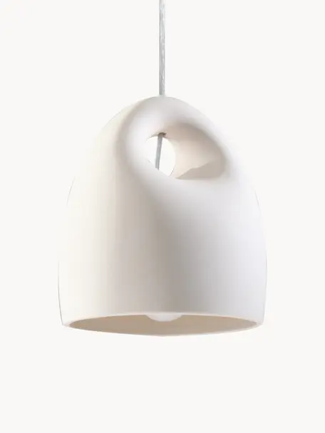 Lámpara de techo artesanal pequeña de cerámica Sativa, Pantalla: cerámica, Anclaje: metal recubierto, Cable: plástico, Off White, Ø 22 x Al 26 cm