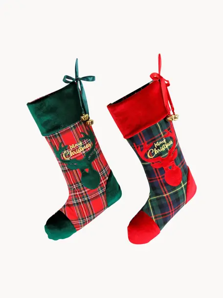 Weihnachtsstrümpfe Merry Christmas H 47 cm, 2 Stück, Polyester, Baumwolle, Grün, Rot, B 26 x H 47 cm