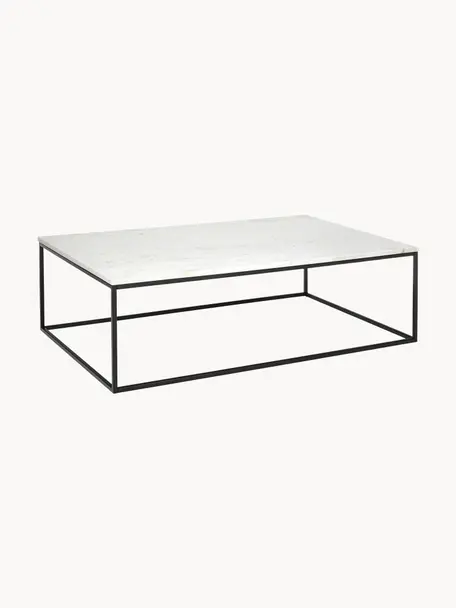 Grande table basse en marbre Alys, Blanc, marbré, noir, larg. 120 x prof. 75 cm