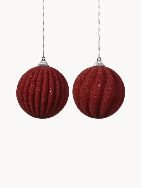 Boules de Noël Loop, 12 élém., Mousse, Lie de vin, Ø 8 cm