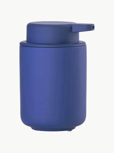 Distributeur de savon en grès à surface veloutée Ume, Bleu roi, Ø 8 x haut. 13 cm