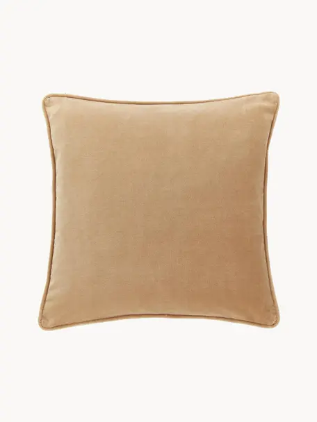 Effen fluwelen kussenhoes Dana in lichtbruin, 100% katoenfluweel, Lichtbruin, B 50 x L 50 cm