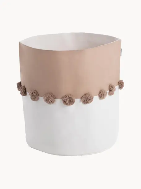 Cesta con pompones Seashell, 100% algodón, Blanco, rosa, Ø 37 x Al 40 cm