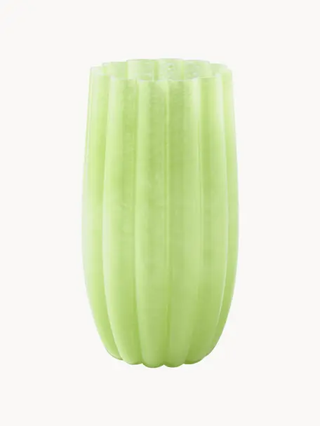 Ručne fúkaná sklenená váza Melon, V 38 cm, Fúkané sklo, Svetlozelená, Ø 21 x V 38 cm