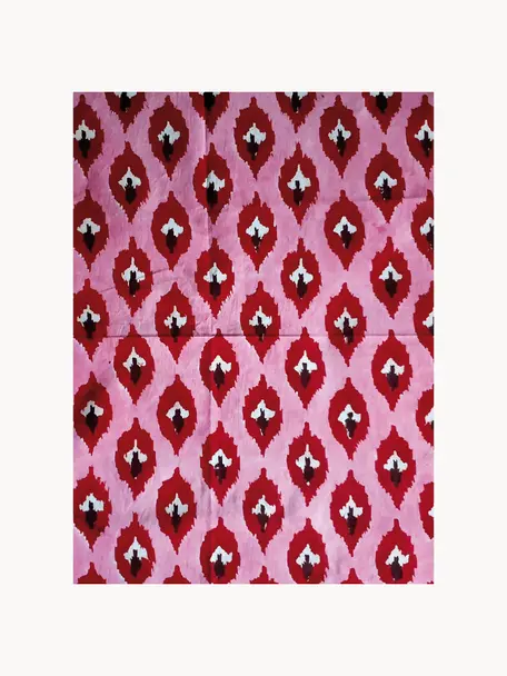 Mantel individual pintado a mano de algodón Atahan, 100% algodón, Rosa, rojo vino, negro, blanco, De 4 a 6 comensales (An 150 x L 250 cm)