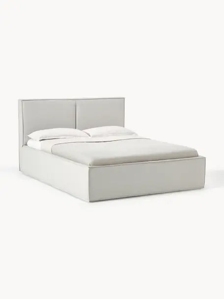 Cama tapizada Dream, con espacio de almacenamiento, Tapizado: poliéster (texturizado) A, Estructura: madera de pino maciza con, Tejido beige claro, An 200 x L 200 cm