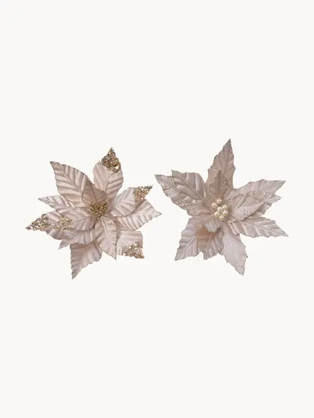 Baumanhänger Poinsettia, 2er-Set, Polyester, Hellrosa, Goldfarben, Ø 30 x H 4 cm