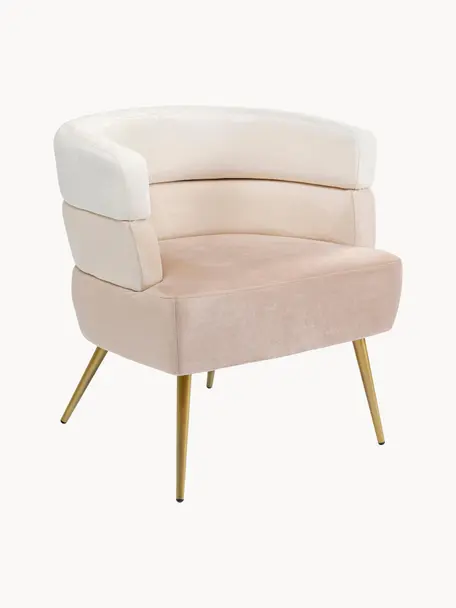 Fluwelen fauteuil Sandwich in retro-design, Bekleding: polyester fluweel, Poten: gecoat metaal, Fluweel beigetinten, goudkleurig, B 65 x H 64 cm