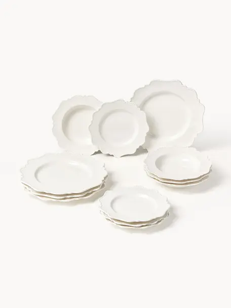 Vajilla de porcelana Grace, 4 personas (12 pzas.), Porcelana, Blanco, 4 comensales (12 pzas.)