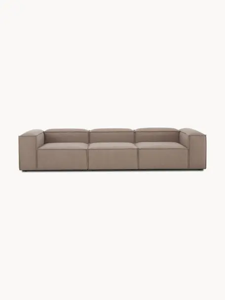 Modulares Sofa Lennon (4-Sitzer), Bezug: 100 % Polyester Der strap, Gestell: Massives Kiefernholz FSC-, Füße: Kunststoff, Webstoff Taupe, B 327 x T 119 cm