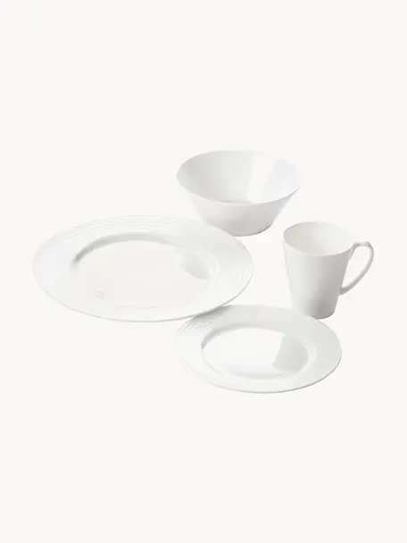 Sada porcelánového nádobí s reliéfem Passion, pro 4 osoby, 16 dílů, Porcelán, Bílá, Pro 4 osoby (16 dílů)