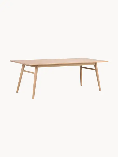 Verlengbare eettafel Nevis van eikenhout, 220 - 265 x 90 cm, Tafelblad: spaanplaat met eikenhoutf, Poten: massief eikenhout, Eikenhout, B 220 x D 90 cm