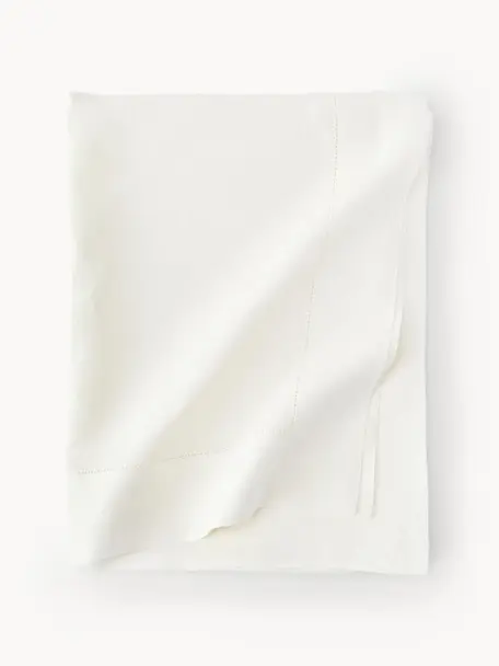 Linnen tafelkleed Alanta met open zoom, Gebroken wit, 4-6 personen (B 130 x L 170 cm)