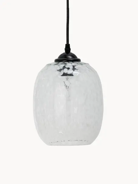Kleine glazen hanglamp Gisele met stippenpatroon, Lampenkap: glas, Baldakijn: gecoat staal, Transparant, wit, Ø 18 x H 30 cm