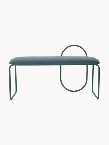 Banc rembourré Angui, Tissu gris-bleu, larg. 110 x prof. 39 cm